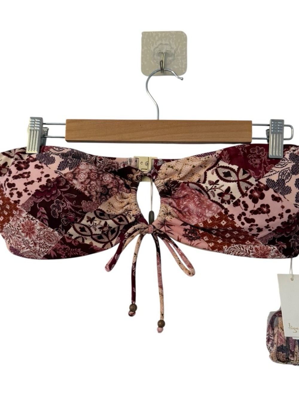 Tigerlily Pink and Burgundy Patchwork Bandeau Bikini Top